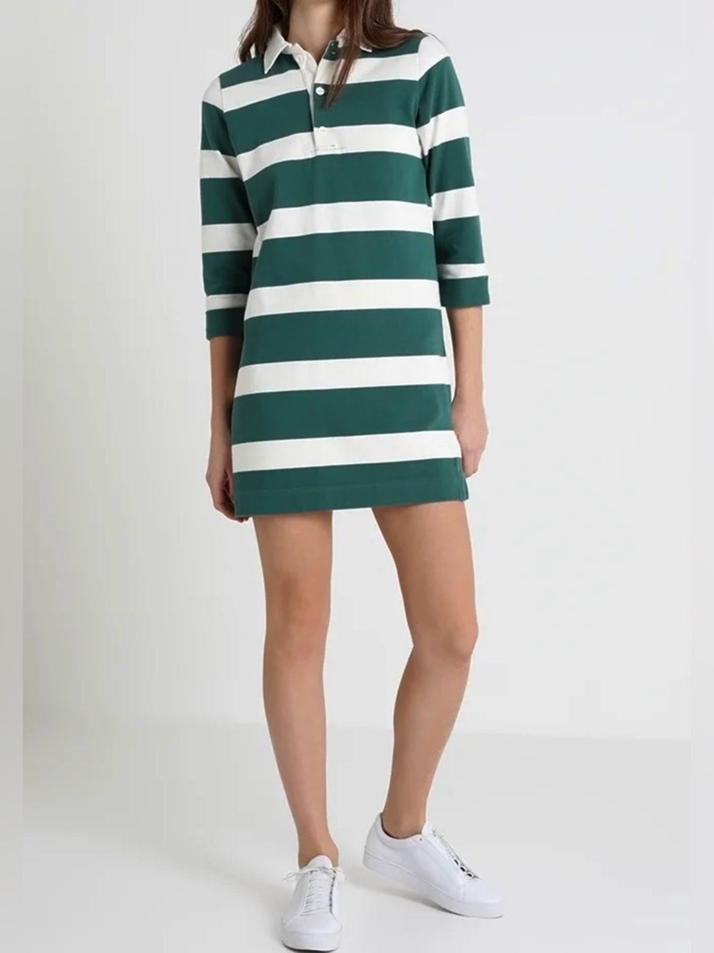 Abercrombie & Fitch green & white striped rugby cloth polo dress XS EUC